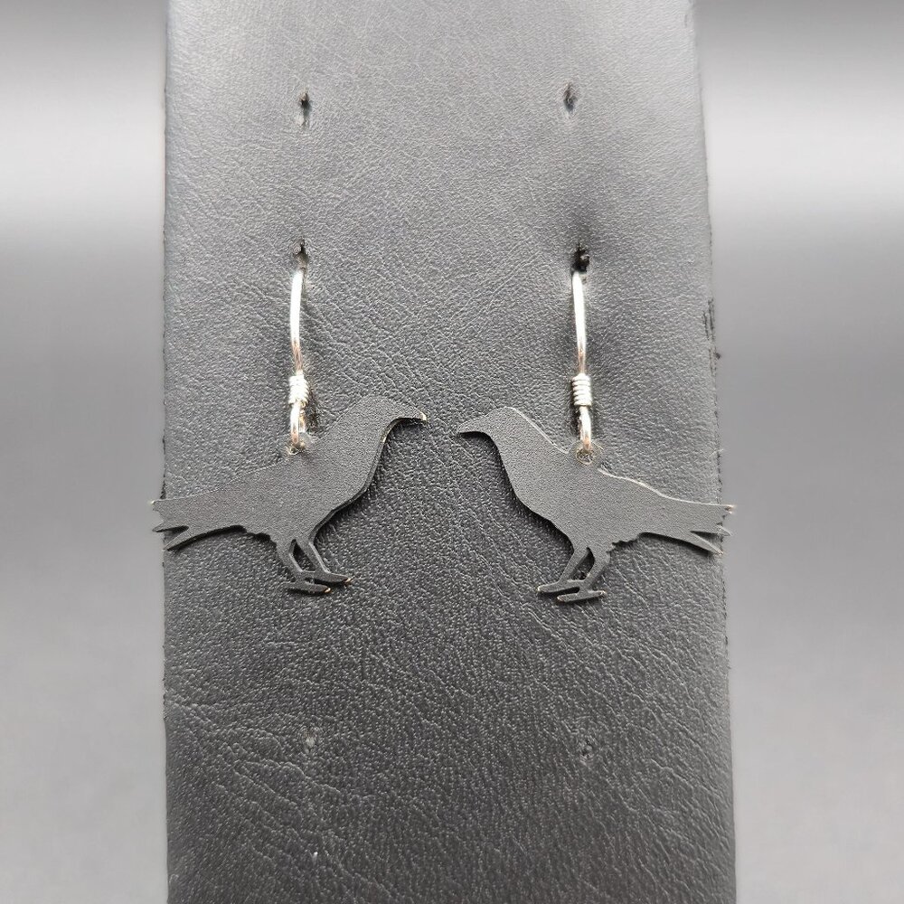 Sterling Silver Crow Handmade Dangle Earrings A6233
